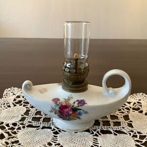 Vintage Ceramic Oil Lamp with Glass Chimney